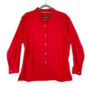 Windridge Cheryl Nash Top Women's XL Red‎ Button Up Linen Rayon Pockets